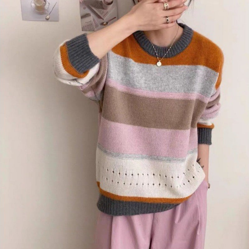 Womens Chunky Knit Sweater With Casual Stripes Streetwave Cozy Soft Comfort For Women