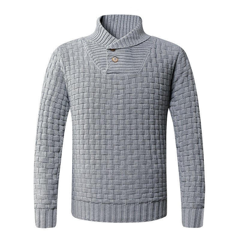 Street Wave Mens Knit Pullover With Modern Mock Neck Button Details Textured Cable Pattern Comfort