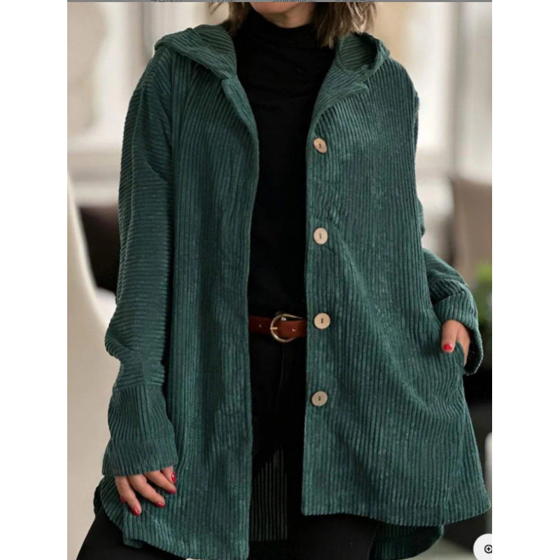 Street-Wave Corduroy Hooded Jacket For Women Cozy Plush Warmth For Transitional Weather