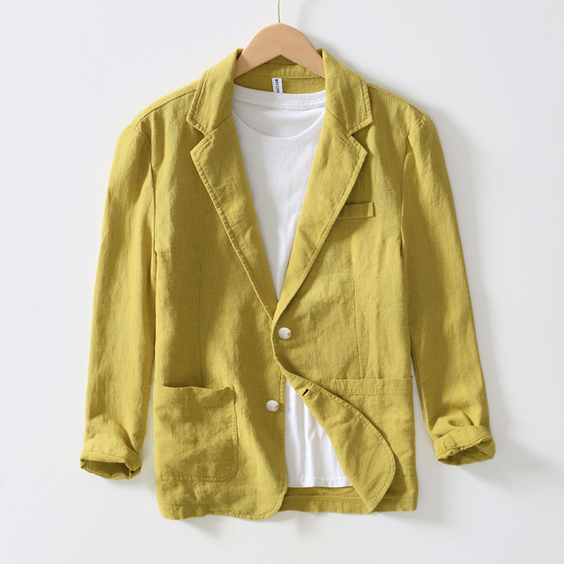 Mens Blazer Cotton Linen Mix Relaxed Fit Single Breasted With Pockets for Casual and Formal Looks