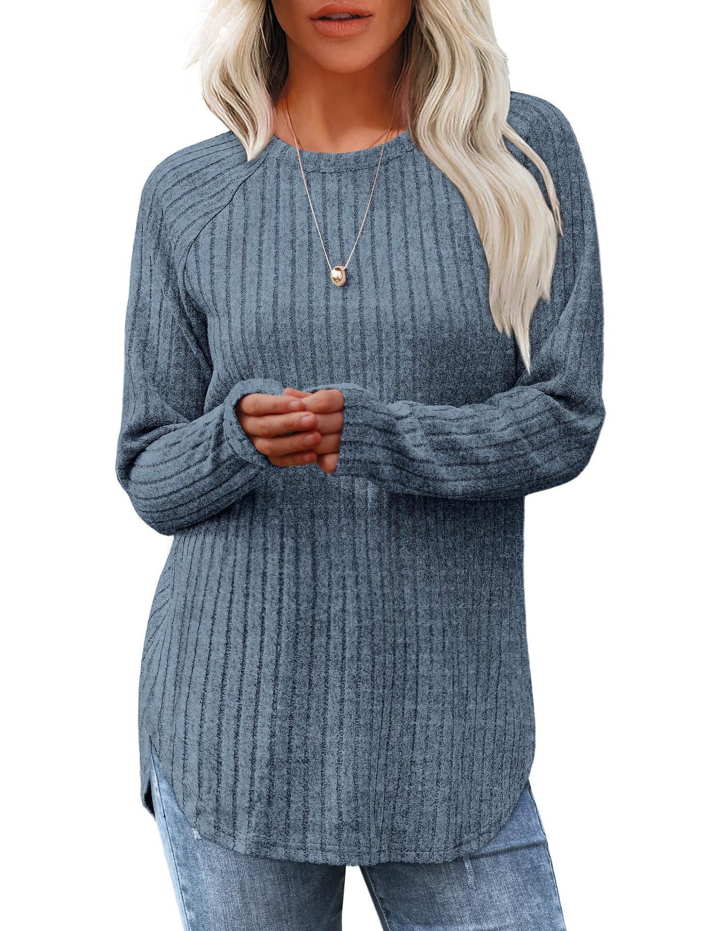 Street-wave Women's Soft Ribbed Knit Sweater Cozy Casual Pullover in Breathable Cotton
