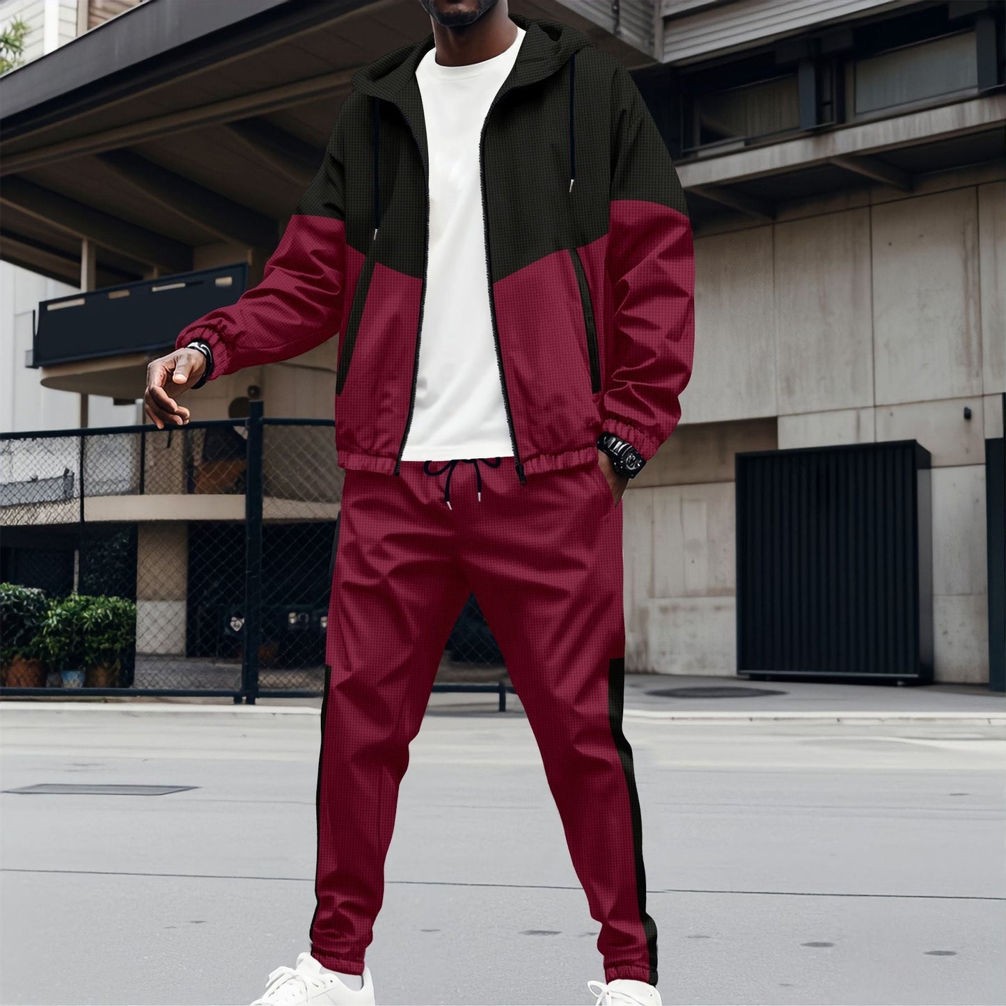 Street-wave Mens Breathable Color Block Tracksuit Set For Everyday Training And Athleisure