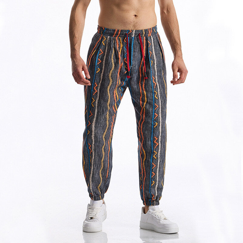 Street-Wave Men's Casual Lounge Pants With Elastic Drawstring Waist And Stylish Pattern