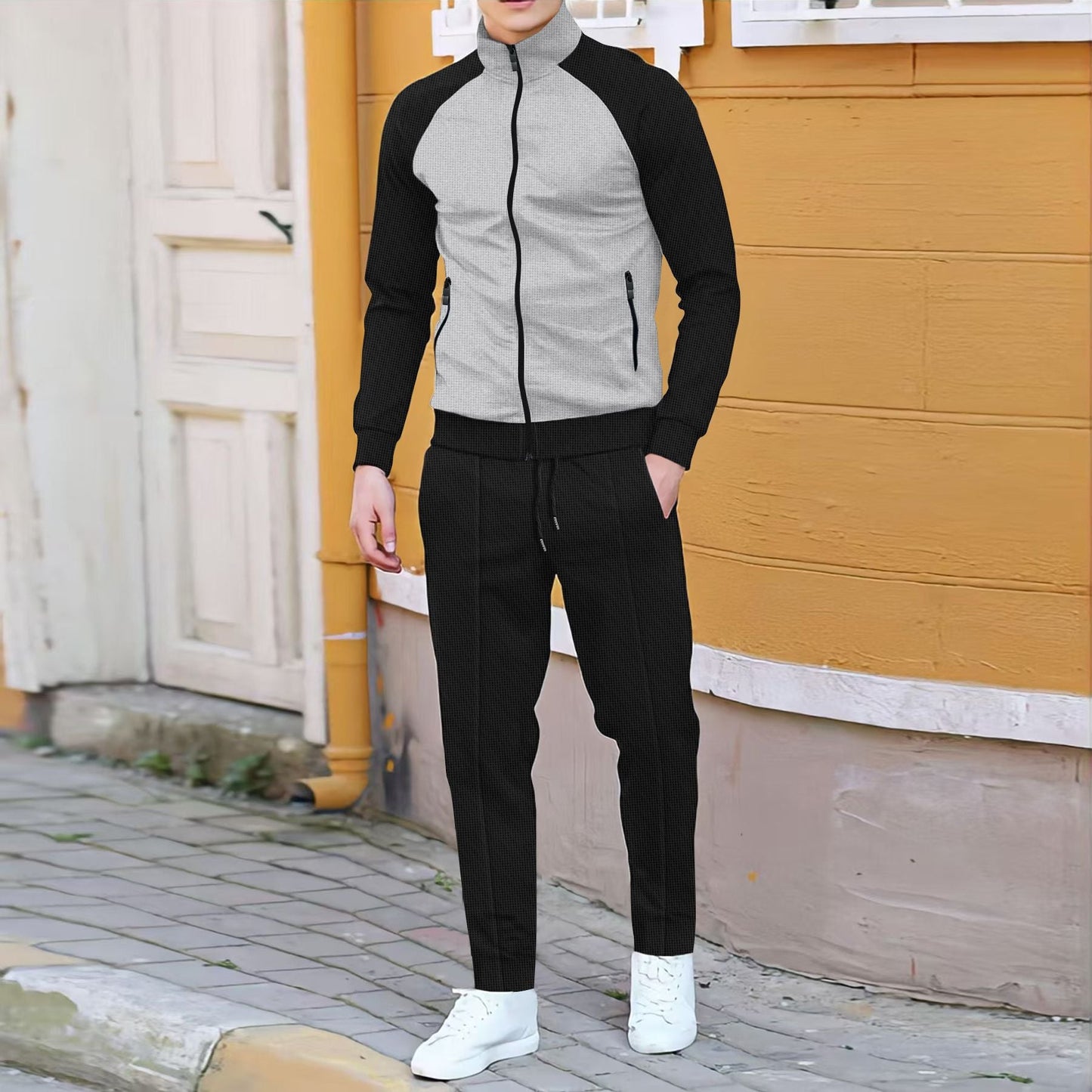 Street-wave Mens High-Collar Athletic Tracksuit With Zip Jacket For Active Men Premium Comfort