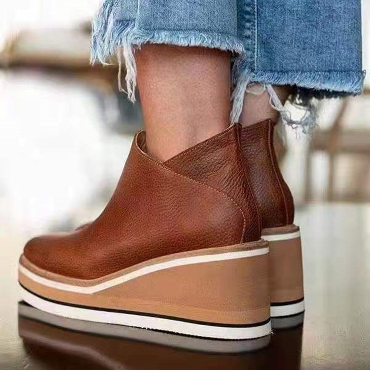 Street-wave Women Wedge Heel Ankle Boots Premium Leather Upper Zip Closure Comfortable All Day