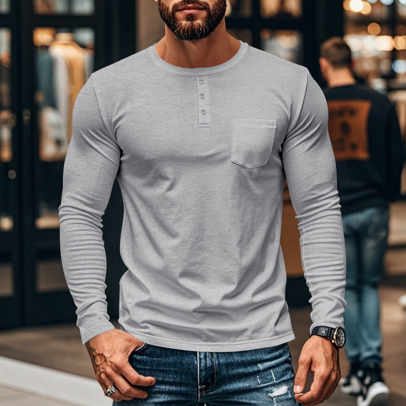 Street-Wave Mens Henley Long Sleeve Shirt With Chest Pocket