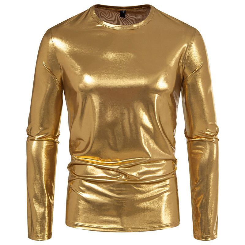 Street-Wave Men's Reflective Long Sleeve Shirt With Smooth Metallic Fabric For Modern Style