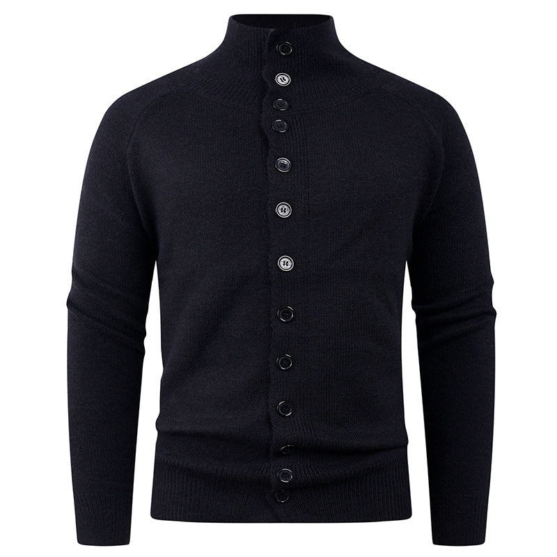 Street-wave Men's Knitted Cardigan With Modern Stand Collar And Button Closure Premium Knitwear
