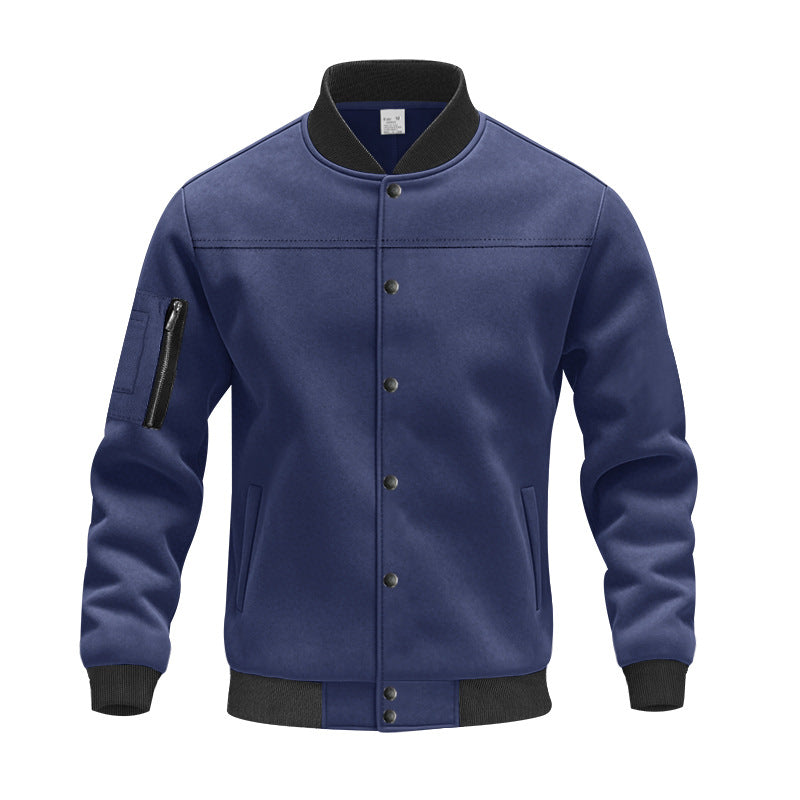 Mens Stylish College Jacket Streetwave Zipper Pockets Ribbed Cuffs Versatile Everyday Wear