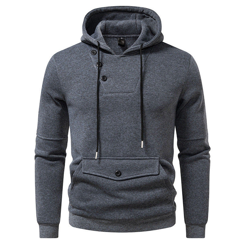 Men's Street-Wave Button-Detail Hoodie - Soft Comfort, Casual Everyday Wear Soft Fabric