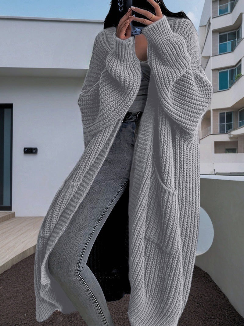Street-wave Cozy Oversized Knit Cardigan For Women With Relaxed Fit And Large Pockets