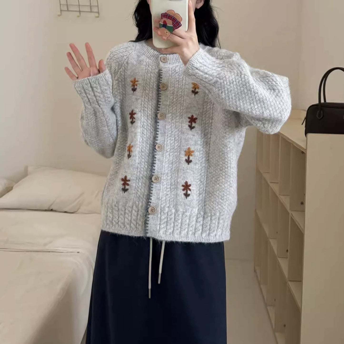 Street-Wave Womens Cardigan With Floral Embroidery And Premium Button Details For Women