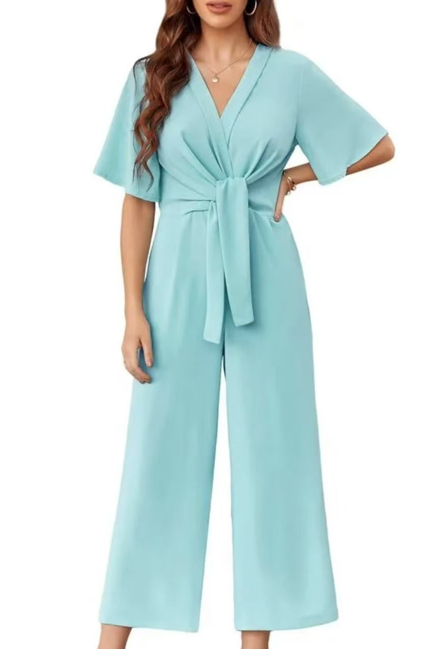 Street-Wave Wrap Jumpsuit For Women With Wide-Leg Silhouette And Waist Belt Elegant Versatile