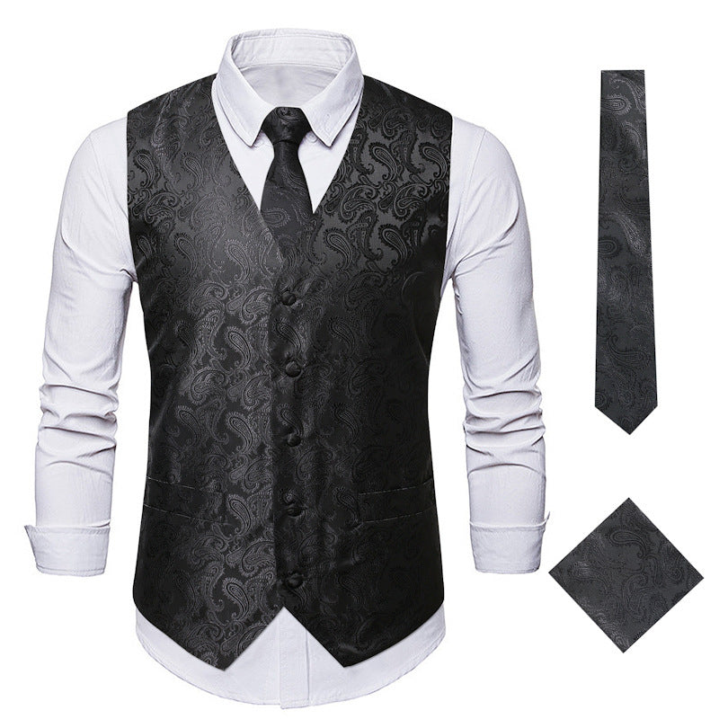 Streetwave Paisley Waistcoat For Men With Matching Tie And Pocket Square Elegant Formal Vest