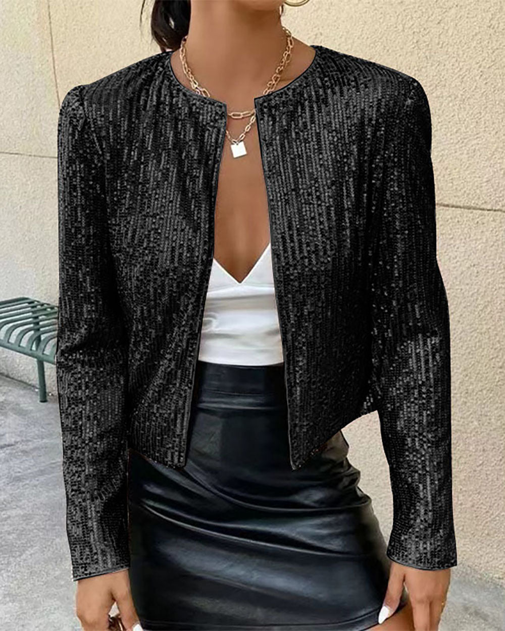 Street Wave Sequin Stand Collar Coat For Women Glamorous Warm Evening Jacket For Special Occasions