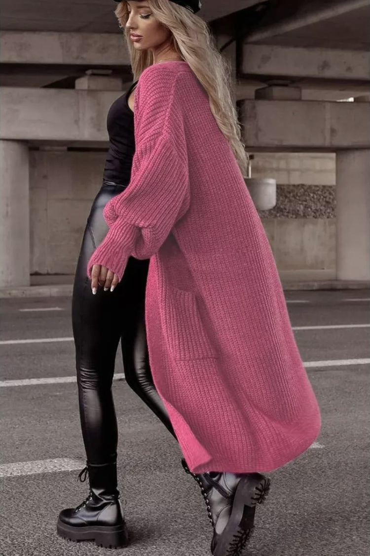 Street-wave Women's Chunky Knit Coat in Oversized Fit with Deep Pockets for Cozy Everyday Wear