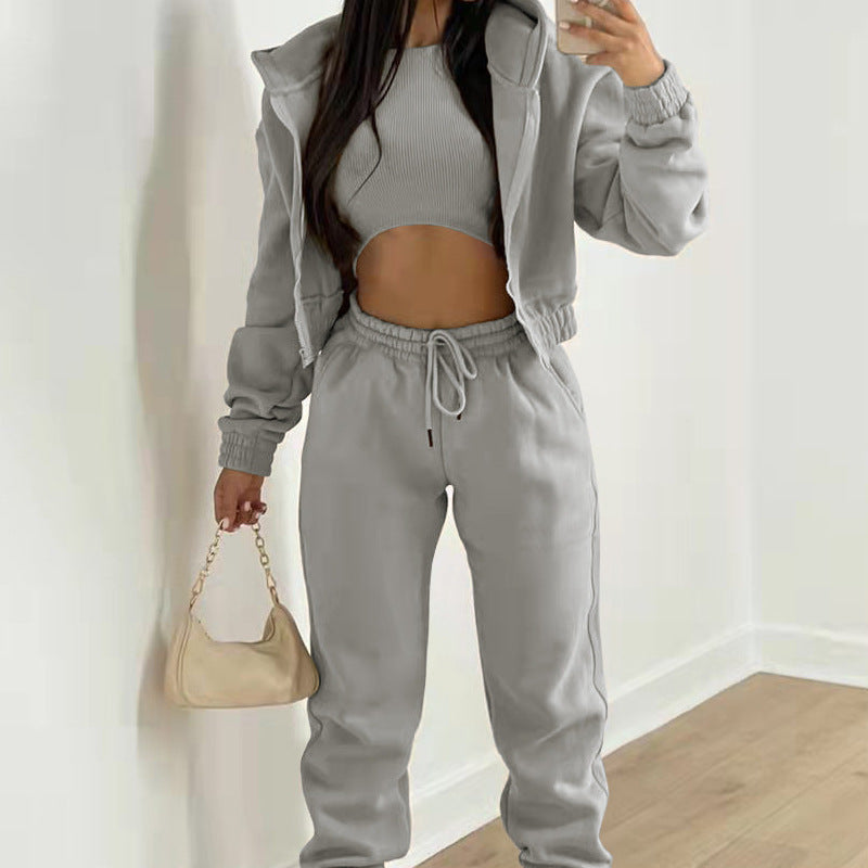 Street-wave Cozy Short-Top Lounge Set For Women Matching Joggers Trendy Comfort Everyday