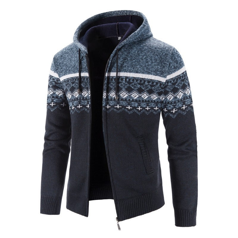 Street-wave Men's Nordic Knit Cardigan With High Collar For Cold Days Warm Cozy Winter Wear