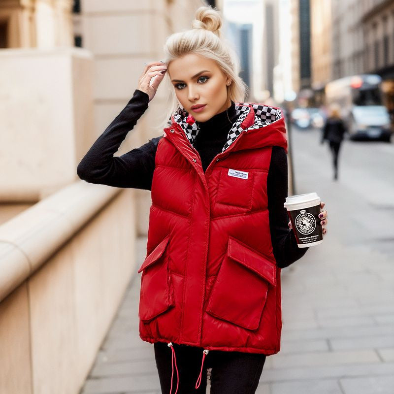 Street-wave Women's Quilted Winter Vest With Adjustable Hood And Functional Pockets For City Chic
