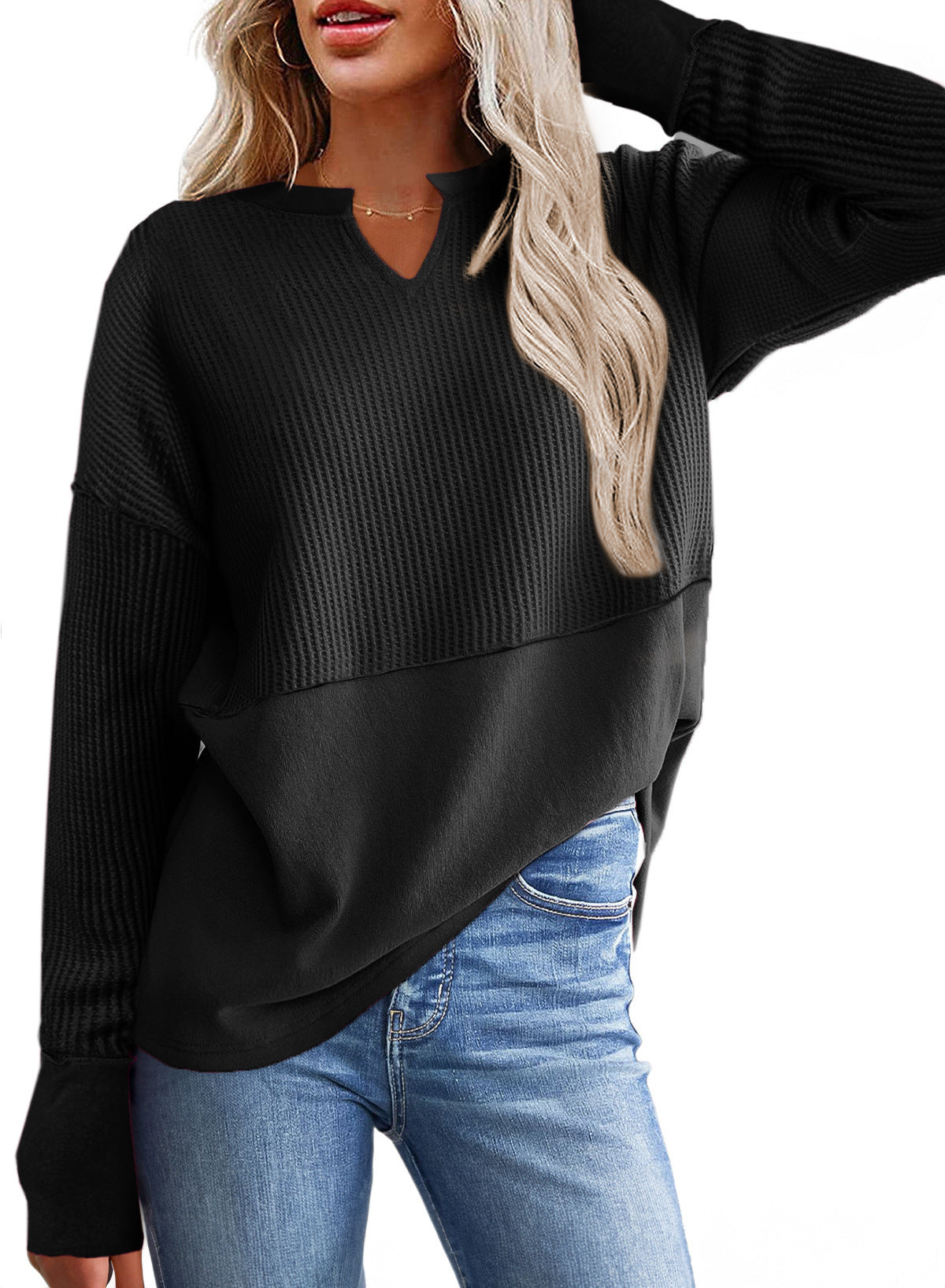 Streetwave Women V Neck Knit Pullover With Structured Texture For Effortless Chic