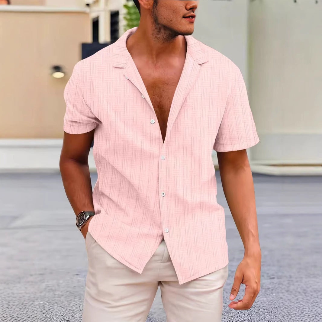 Street-Wave Men's Short Sleeve Shirt Cotton Linen Blend - Classic Fit - Button Closure