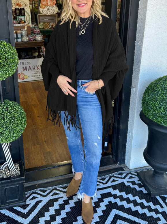 Street-Wave Women's Versatile Fringed Poncho Soft Cotton Cozy All-Season For Trendy Women
