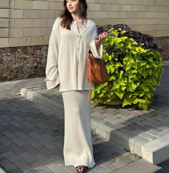 Street Wave Women's Knit Suit With Elegant Blazer And Sleeveless Maxi Dress For Timeless Chic