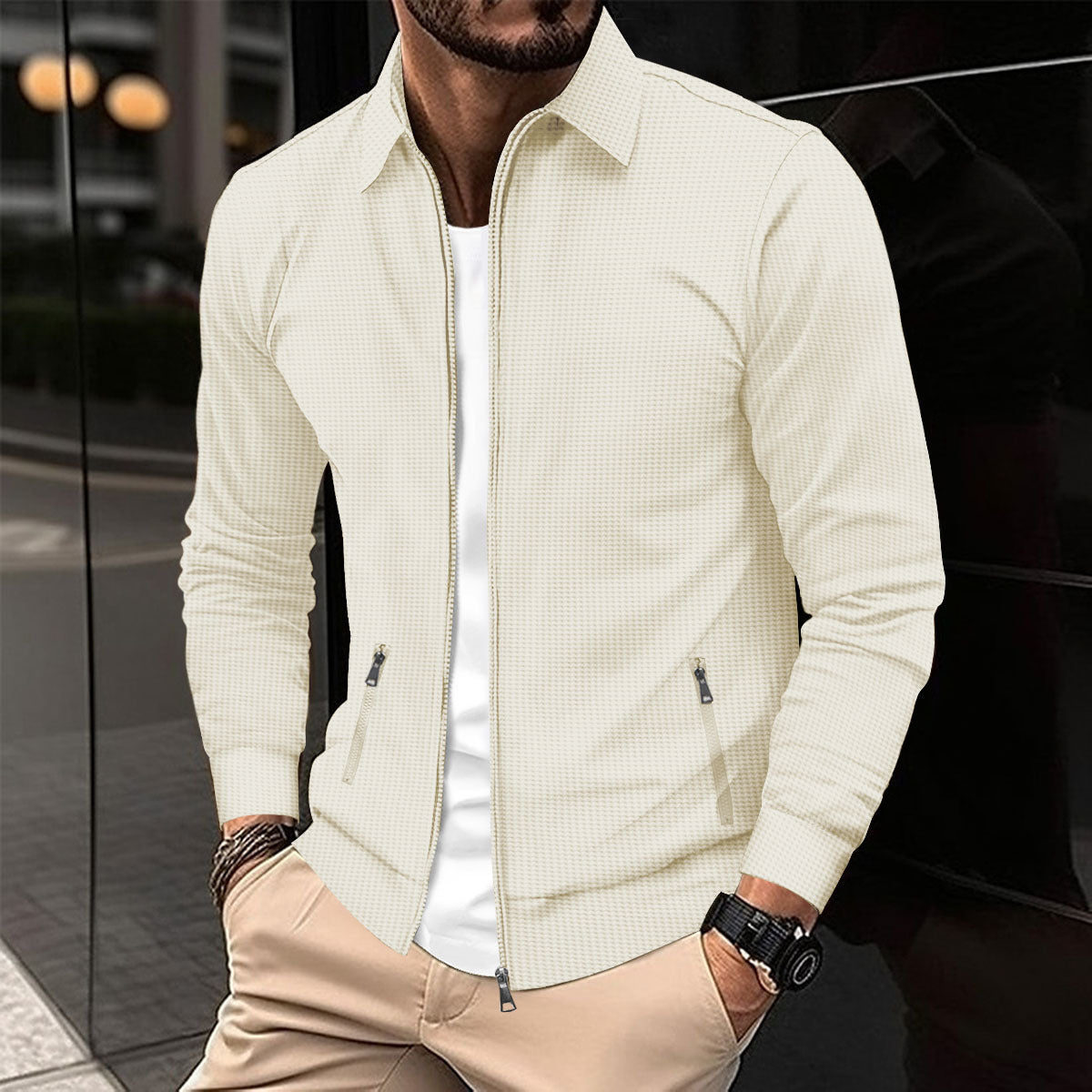 Street-wave Men's Modern Zipper Jacket With Practical Side Pockets For Everyday Style Breathable Cotton Blend
