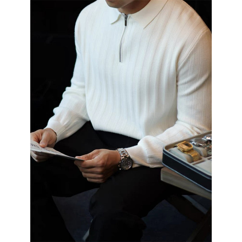 Street Wave Mens Knit Sweater With Zip Collar And Ribbed Texture For Effortless Everyday Style