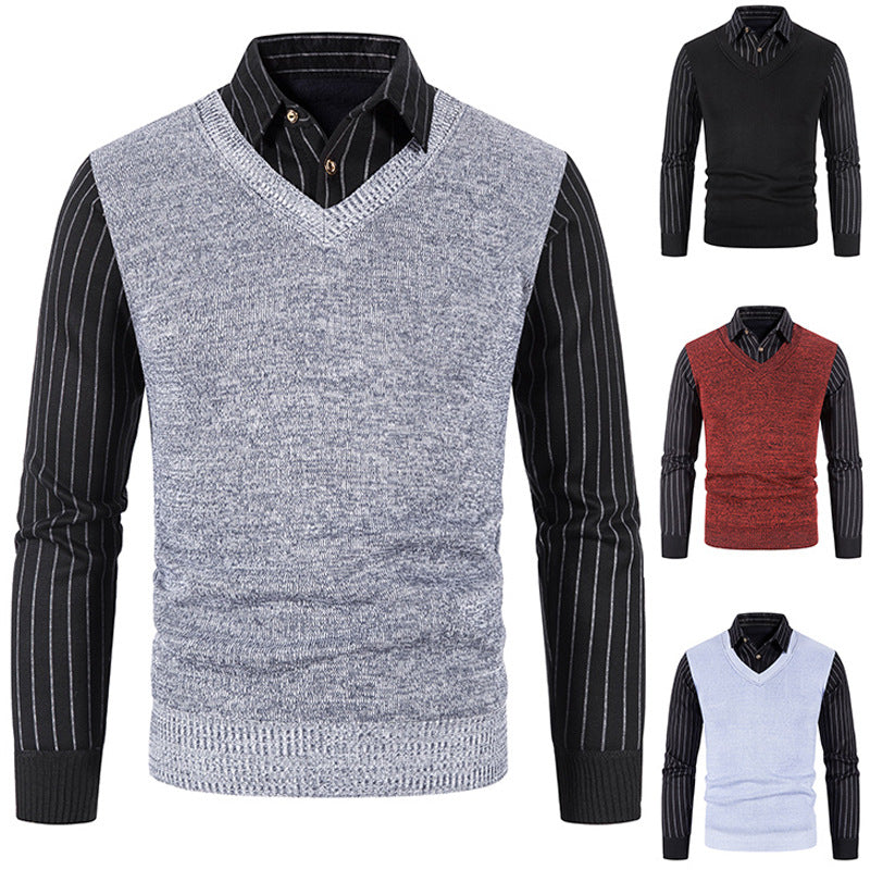 Streetwave Mens V Neck Knit Sweater With Contrasting Sleeves For Men Elegant Versatile Pullover