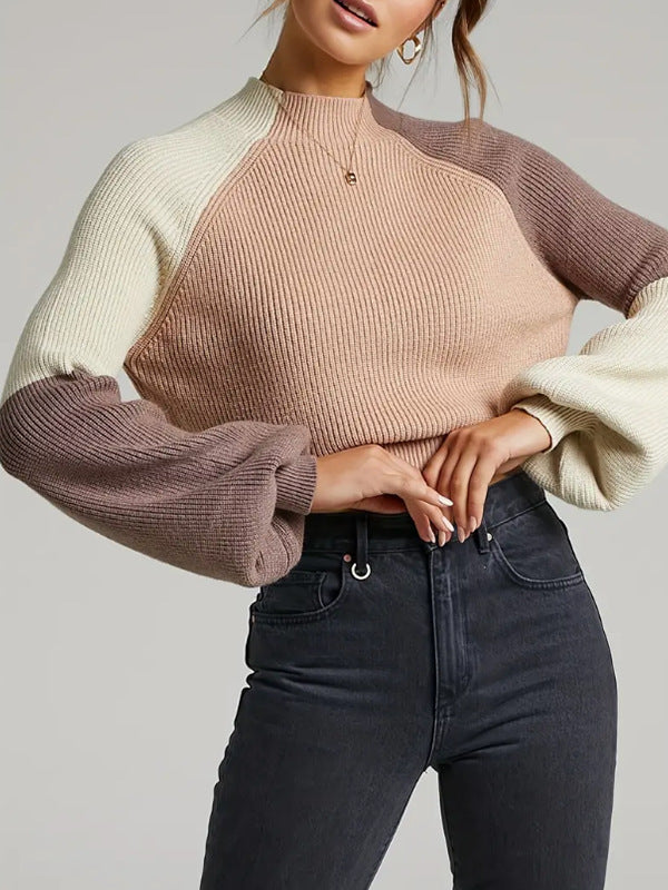 Streetwave Plus Size Knit Pullover Sweater With Mock Neck And Bell Sleeves For Women Cozy