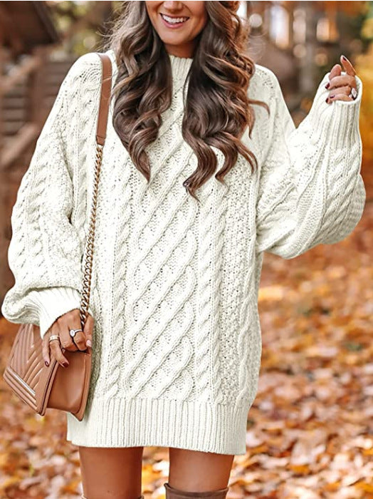 Street-wave Women's Cable Knit Sweater With Voluminous Sleeves In Soft Cozy Wool
