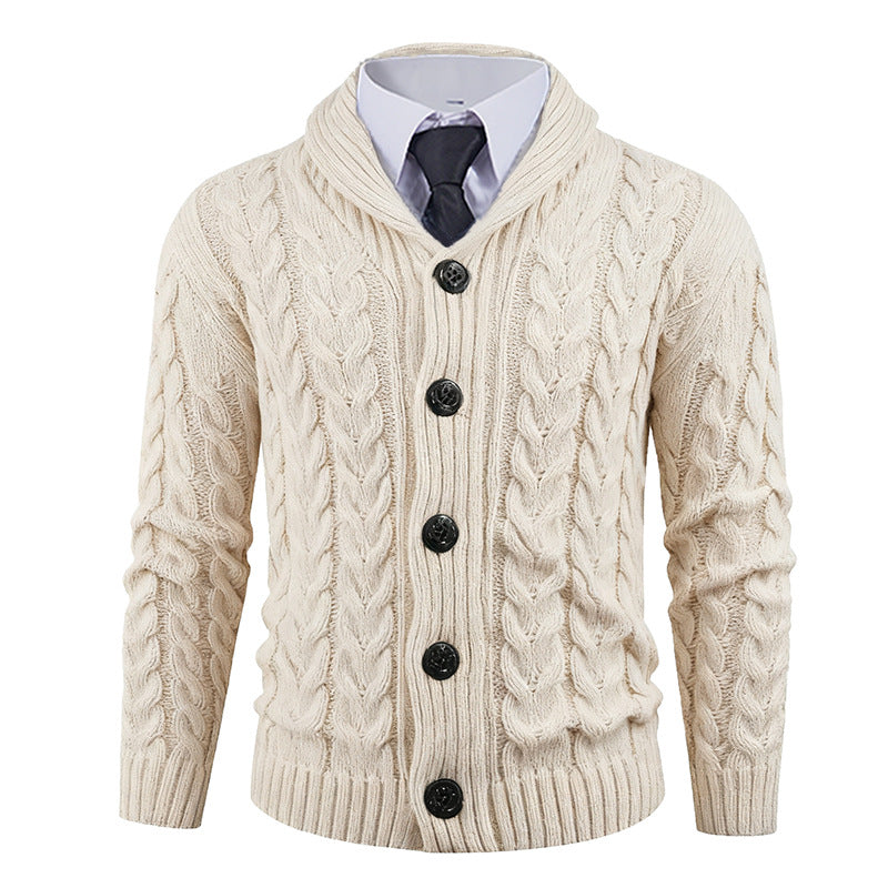 Street-wave Men's Cable Knit Cardigan With Shawl Collar Cozy Yet Stylish Winter Essential