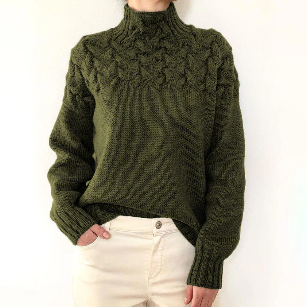 Street-wave Women's Cable Knit Sweater With High Neck, Cozy Warmth And Trendy Design