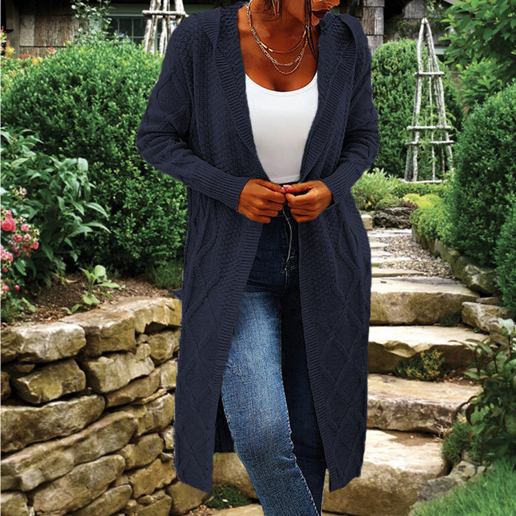 Street-Wave Women's Hooded Knit Cardigan With Luxurious Cable Knit Cozy Everyday Outerwear