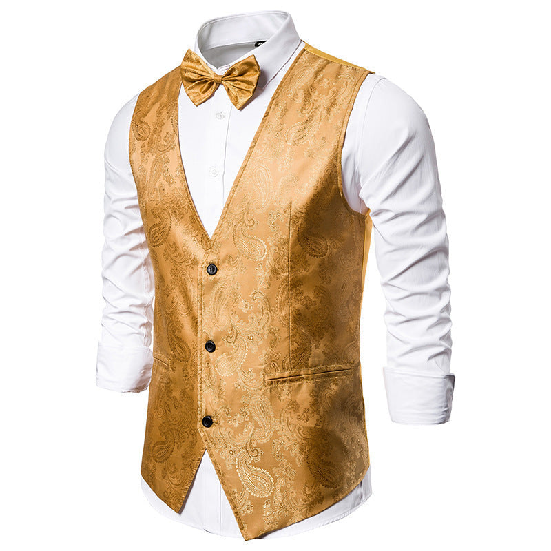 Street Wave Mens Elegant Paisley Jacquard Vest Waistcoat With Fine Pattern For Formal Events