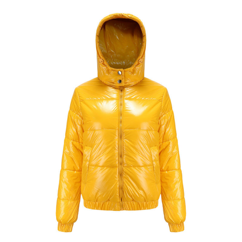 Street Wave Women Shiny Puffer Jacket Warm Yellow Winter Coat For Fashion Forward Ladies