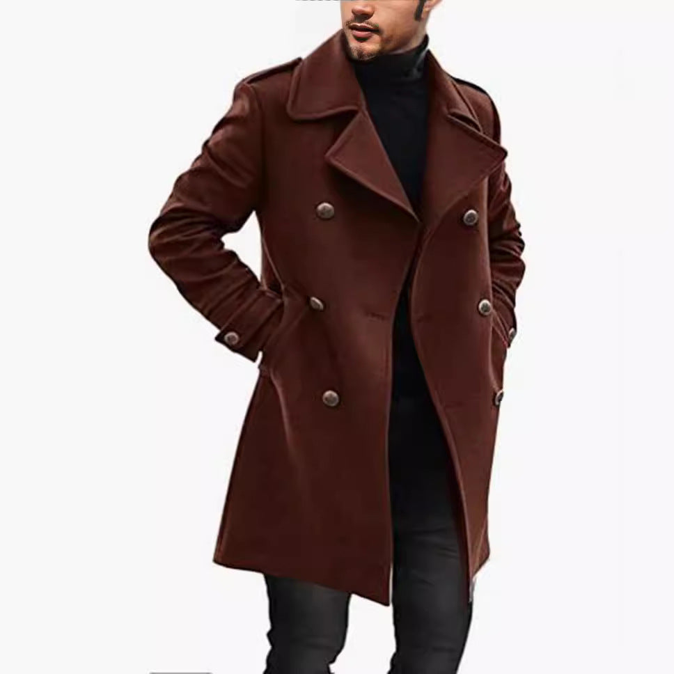 Men's Double-Breasted Wool Coat Street-wave Premium Warmth Luxurious Style For Fashionable Men