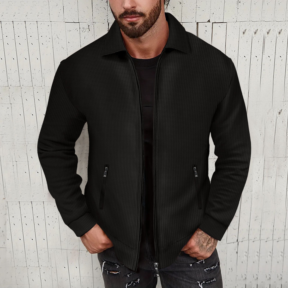Street-wave Men's Short Jacket With Structured Design And Practical Pockets For Everyday Urban Wear