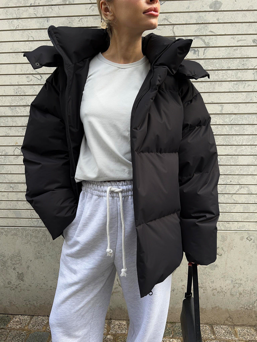 Street Wave Timeless Cotton Hooded Puffer Jacket For Women Cozy Loose Fit Comfort