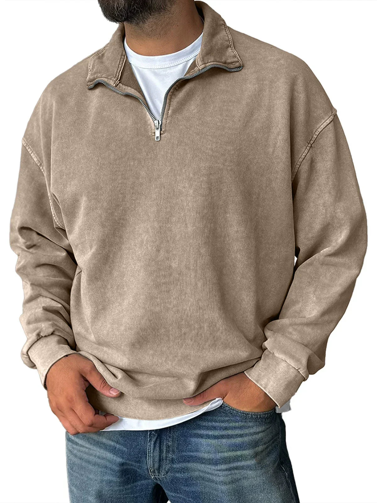 Street-Wave Mens Relaxed Fit Cotton Blend Half Zip Sweatshirt With Stand Collar