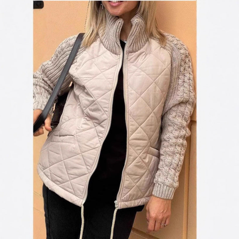 Womens Quilted Puffer Jacket With Knit Sleeves By Street Wave Stylish Cozy Warmth For Women