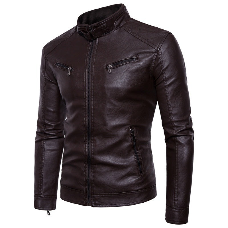 Streetwave Leather Jacket for Men With Stand Collar and Zipper Pockets, Premium Urban Style