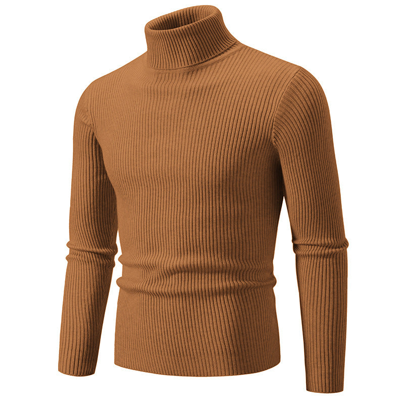 Street-Wave Men's Fine Ribbed Turtleneck Sweater Durable Knit for Warmth on Cool Days