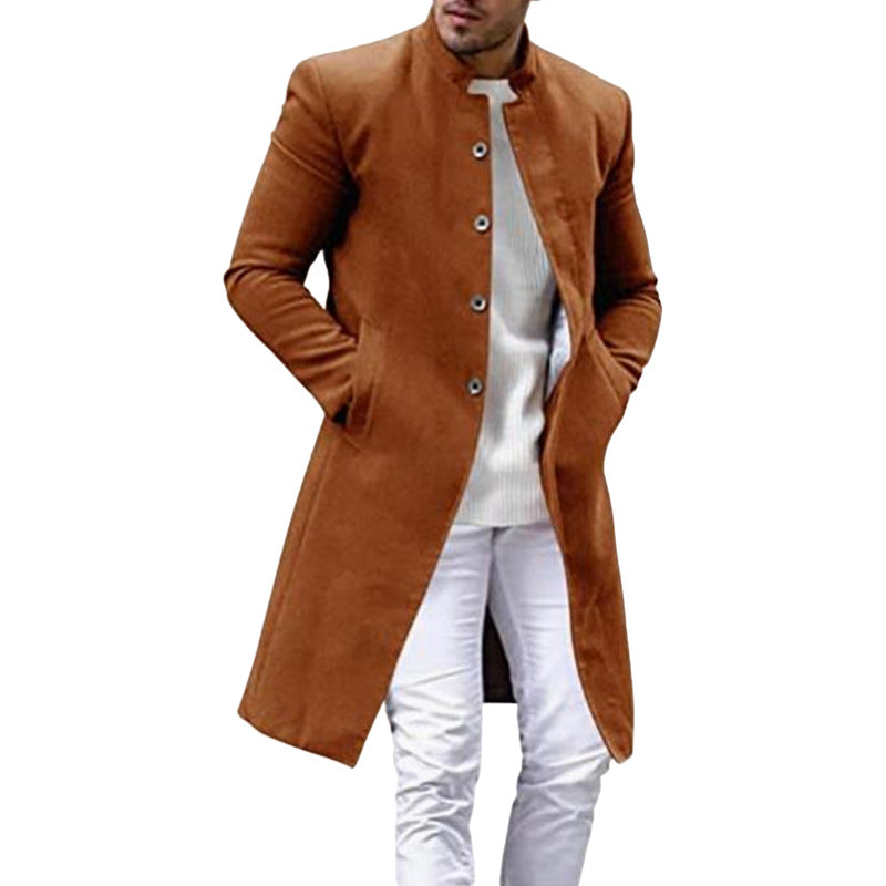 Street-Wave Men's Elegant Long Coat With Slim Fit And High Collar For Modern City Gentlemen