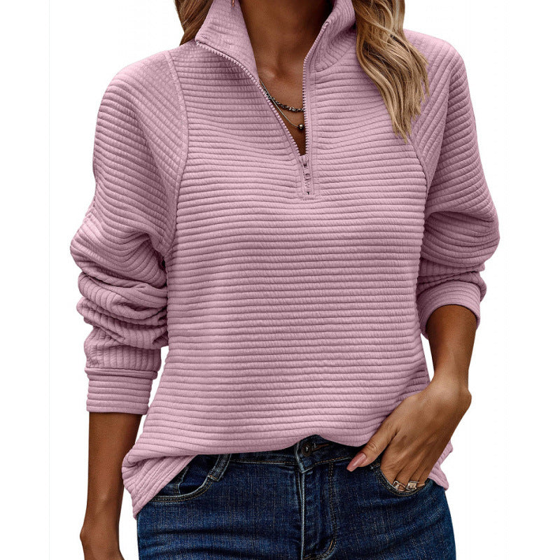 Street-Wave Women's Cozy Quilted Pullover With High Collar And Half Zip For Everyday Comfort