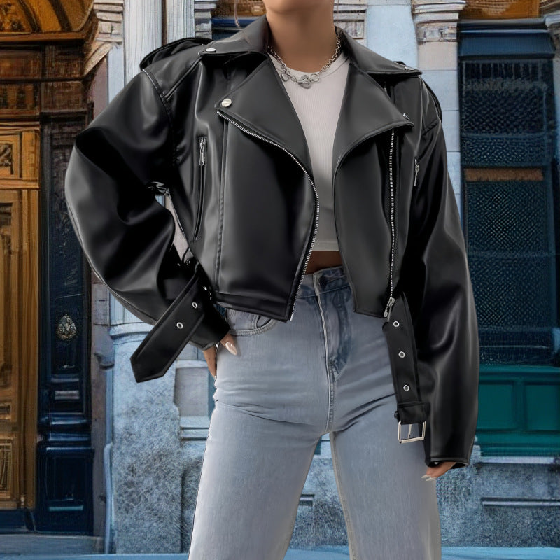 Street Wave Women Faux Leather Biker Jacket With Wide Fit And Luxe Detailing For Trendsetters