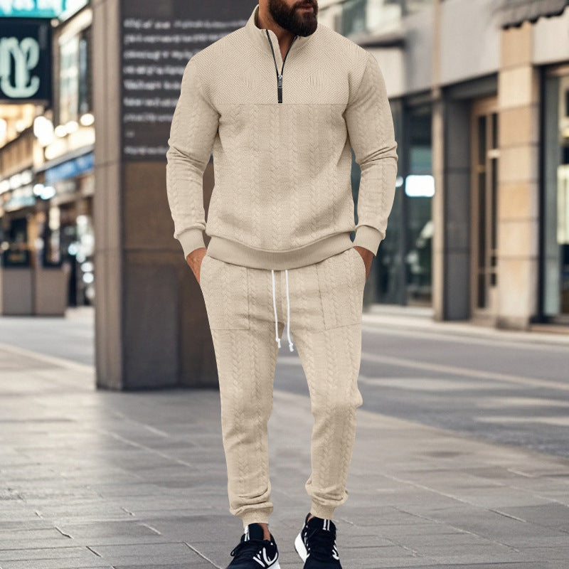 Street-Wave Men's Premium Breathable Structured Knit Sports Leisure Set With Half Zip Top And Joggers