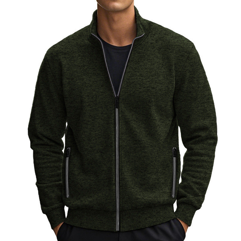 Street-Wave Mens Fleece Jacket With Stand Collar And Practical Pockets For Outdoor Enthusiasts