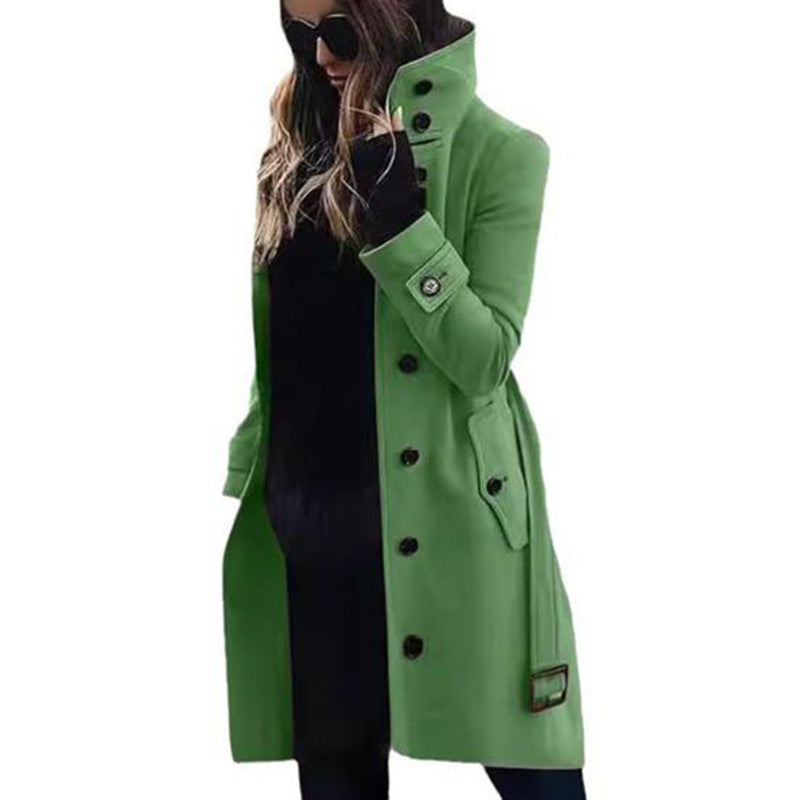 Elegant High Collar Coat For Women By Street-Wave With Practical Pockets For Timeless Chic